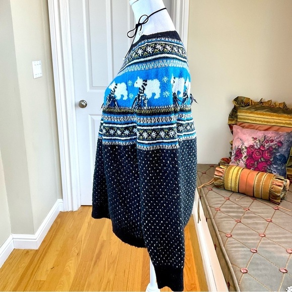 Holiday Sweater Fair Isle Polar Bears with Scarves in Blue Multi (L) - Picture 2 of 7